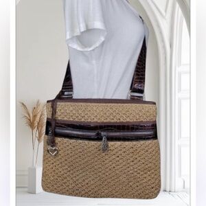 Brighton Tan Woven Jute Bohemian Crossbody Bag 12X10 Adjustable Strap